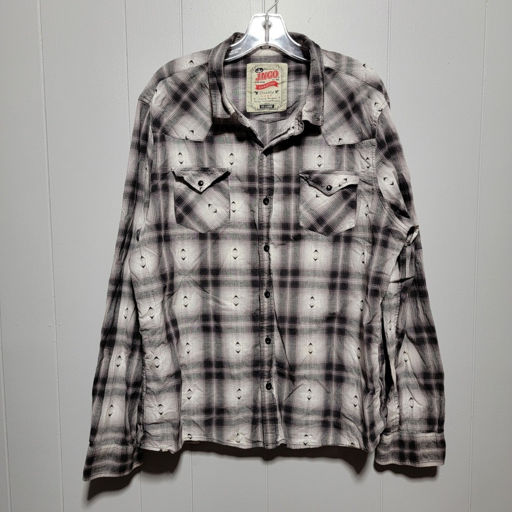 JNCO‎ Mens XX LARGE Plaid Snap Front Long Sleeve Shirt Cotton